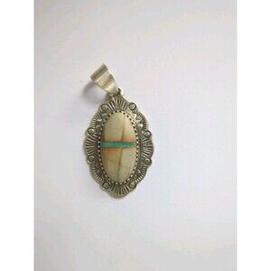 Sterling Silver Southwest Navajo Style White Buffalo Turquoise Pendant 925 -1.5